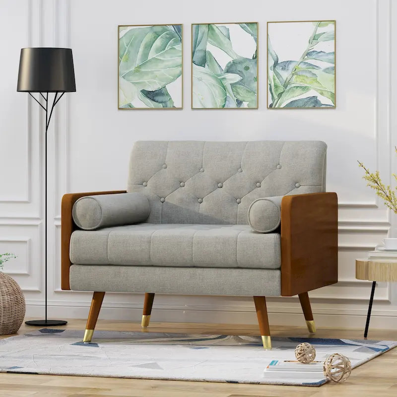 Mid-Century Club Chair with Bolster Pillows and Gold-Tipped Legs