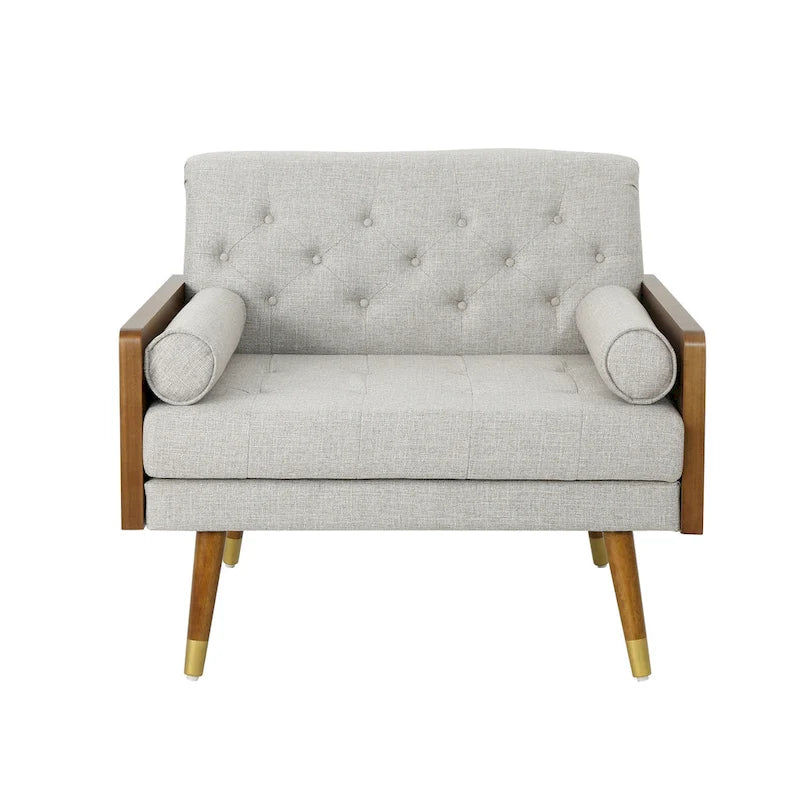 Mid-Century Club Chair with Bolster Pillows and Gold-Tipped Legs