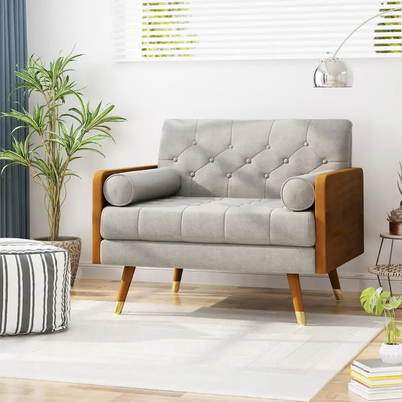 Mid-Century Club Chair with Bolster Pillows and Gold-Tipped Legs