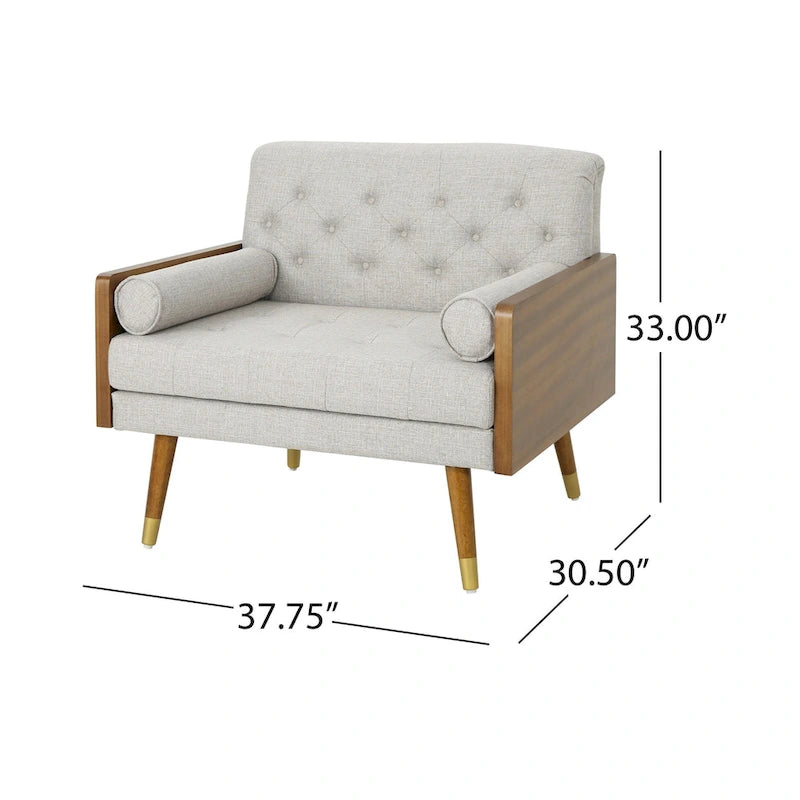Mid-Century Club Chair with Bolster Pillows and Gold-Tipped Legs
