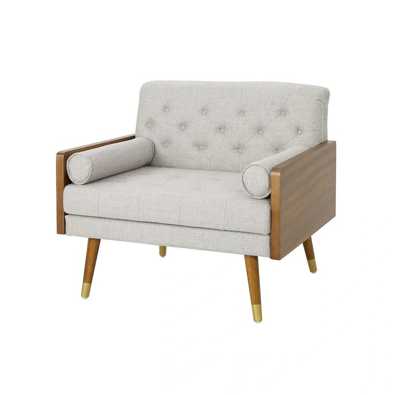 Mid-Century Club Chair with Bolster Pillows and Gold-Tipped Legs