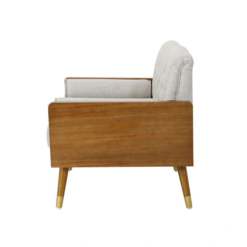 Mid-Century Club Chair with Bolster Pillows and Gold-Tipped Legs