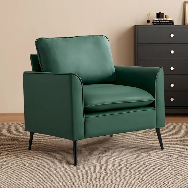 Green Faux Leather Accent Lounge Chair with Waist Pillows and Overstuffed Headrest