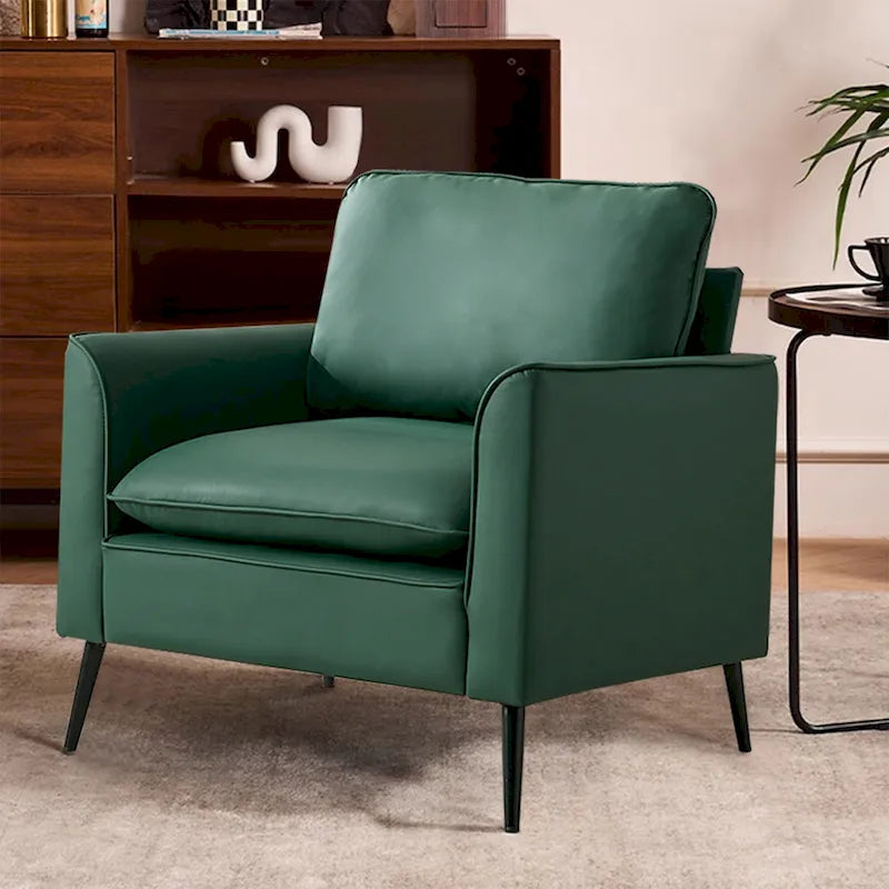 Green Faux Leather Accent Lounge Chair with Waist Pillows and Overstuffed Headrest