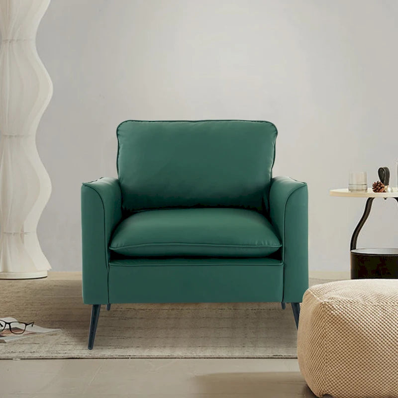 Green Faux Leather Accent Lounge Chair with Waist Pillows and Overstuffed Headrest