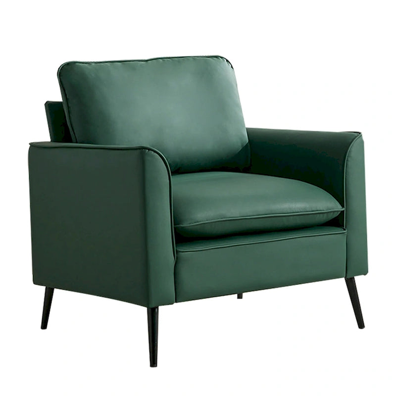 Green Faux Leather Accent Lounge Chair with Waist Pillows and Overstuffed Headrest