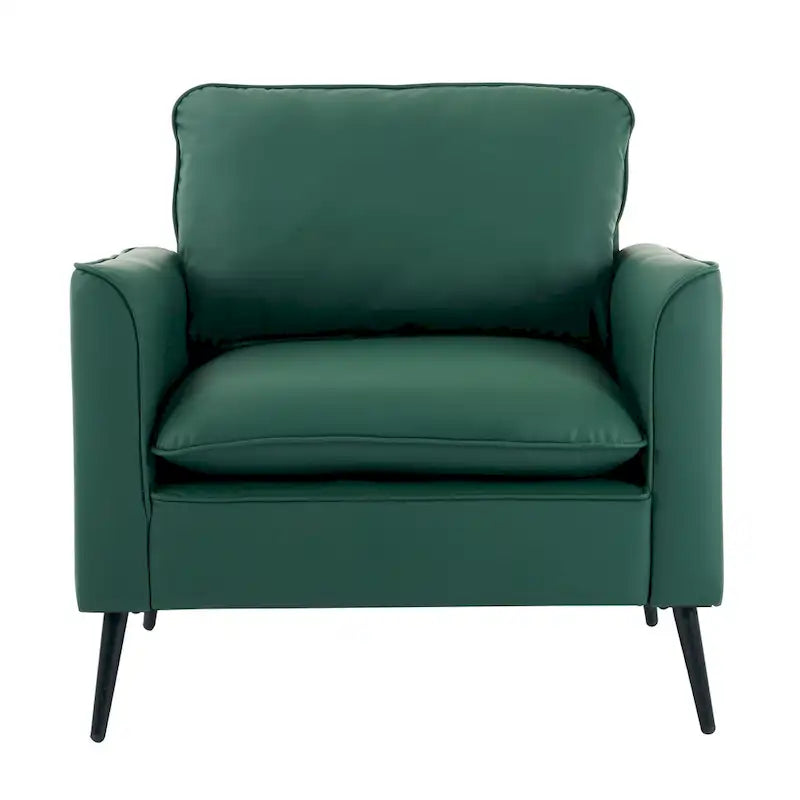 Green Faux Leather Accent Lounge Chair with Waist Pillows and Overstuffed Headrest