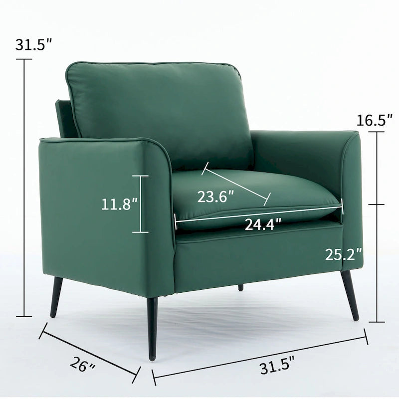 Green Faux Leather Accent Lounge Chair with Waist Pillows and Overstuffed Headrest