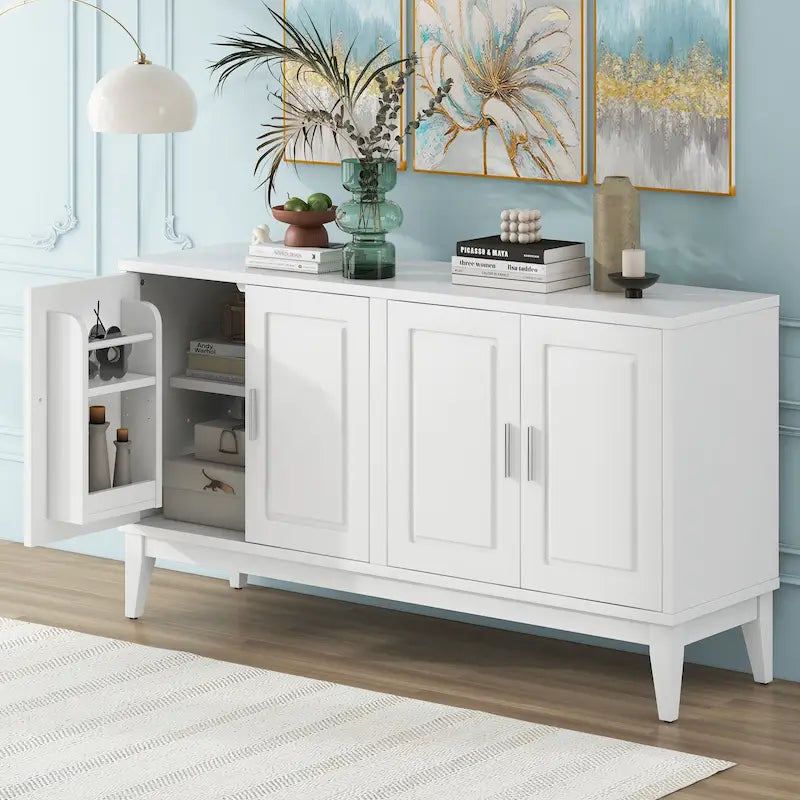4-Door Sideboard Storage Cabinet with Adjustable Shelves and Cable Holes - 60W x 15.7D x 33H