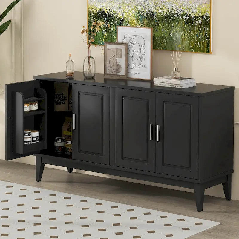 4-Door Sideboard Storage Cabinet with Adjustable Shelves and Cable Holes - 60W x 15.7D x 33H
