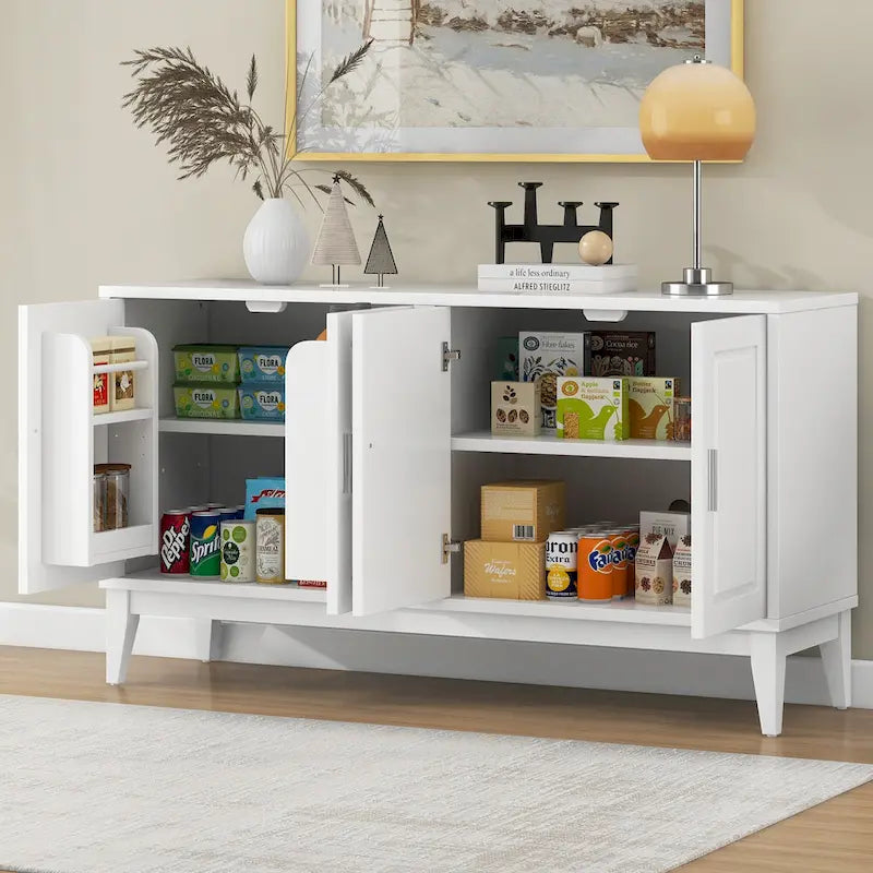 4-Door Sideboard Storage Cabinet with Adjustable Shelves and Cable Holes - 60W x 15.7D x 33H