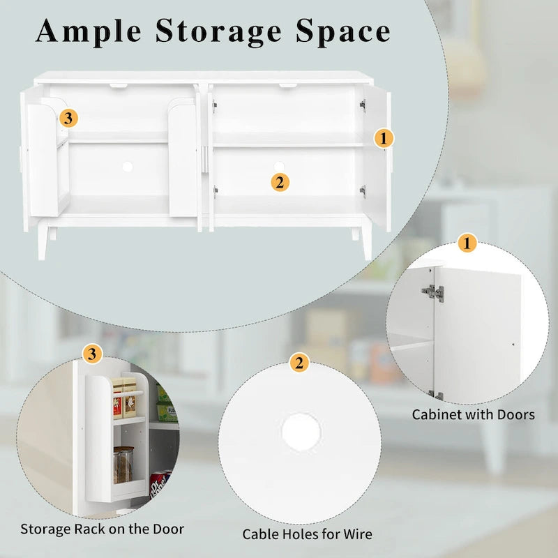 4-Door Sideboard Storage Cabinet with Adjustable Shelves and Cable Holes - 60W x 15.7D x 33H