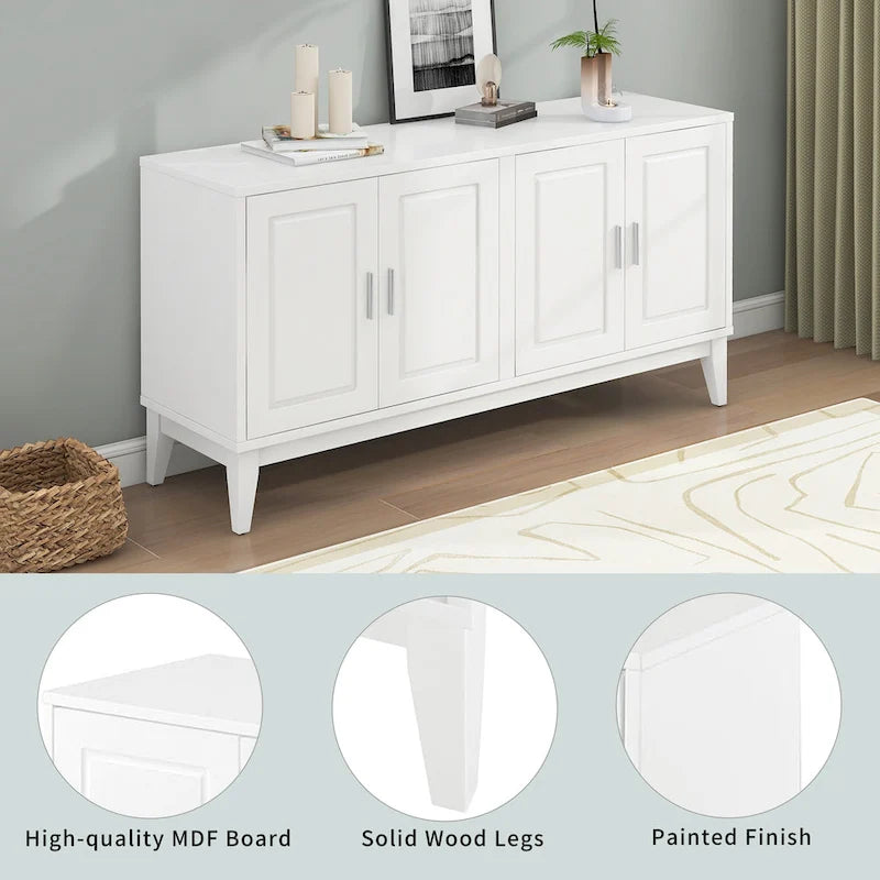4-Door Sideboard Storage Cabinet with Adjustable Shelves and Cable Holes - 60W x 15.7D x 33H