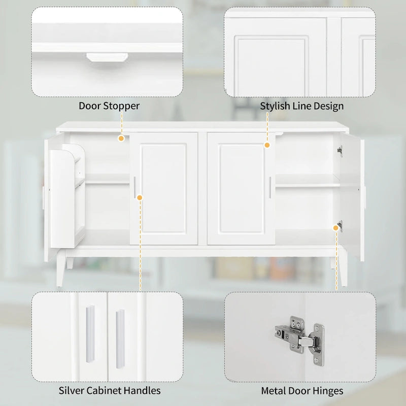 4-Door Sideboard Storage Cabinet with Adjustable Shelves and Cable Holes - 60W x 15.7D x 33H