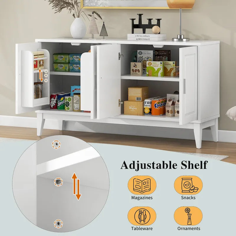 4-Door Sideboard Storage Cabinet with Adjustable Shelves and Cable Holes - 60W x 15.7D x 33H