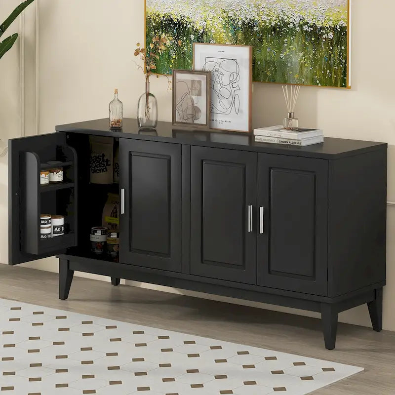 4-Door Sideboard Storage Cabinet with Adjustable Shelves and Cable Holes - 60W x 15.7D x 33H
