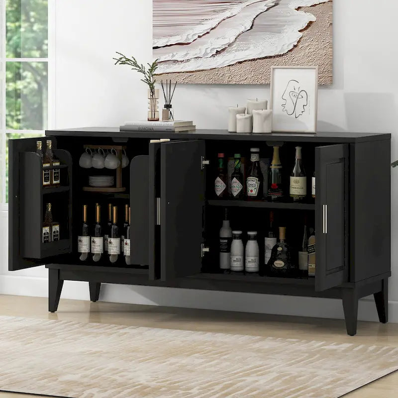 4-Door Sideboard Storage Cabinet with Adjustable Shelves and Cable Holes - 60W x 15.7D x 33H