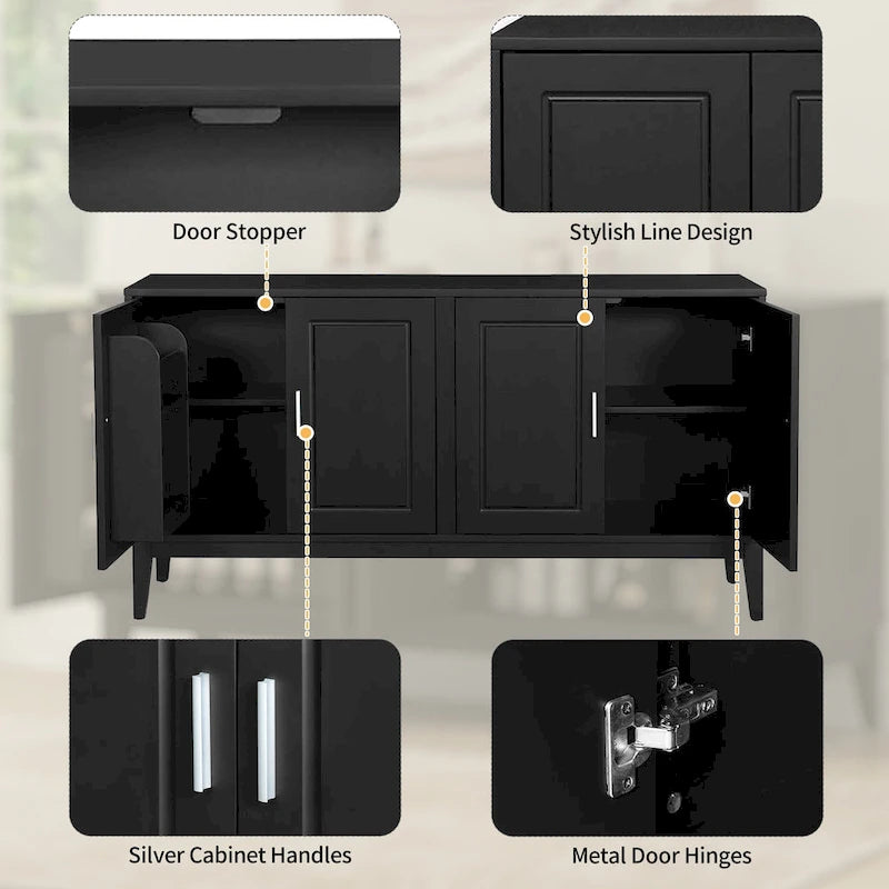 4-Door Sideboard Storage Cabinet with Adjustable Shelves and Cable Holes - 60W x 15.7D x 33H