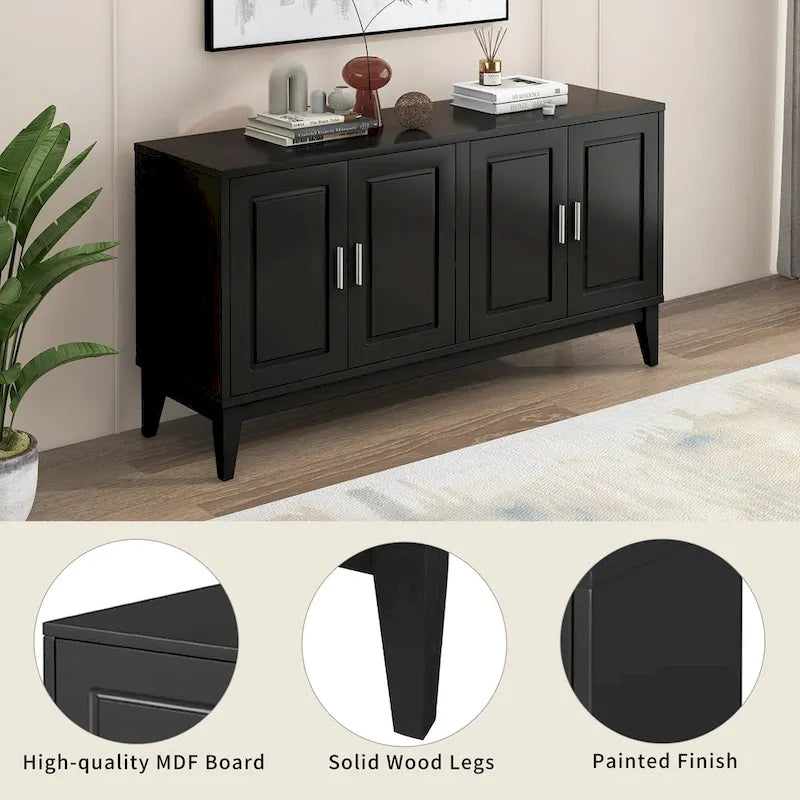 4-Door Sideboard Storage Cabinet with Adjustable Shelves and Cable Holes - 60W x 15.7D x 33H