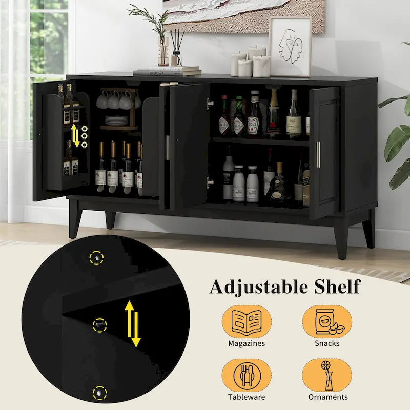 4-Door Sideboard Storage Cabinet with Adjustable Shelves and Cable Holes - 60W x 15.7D x 33H