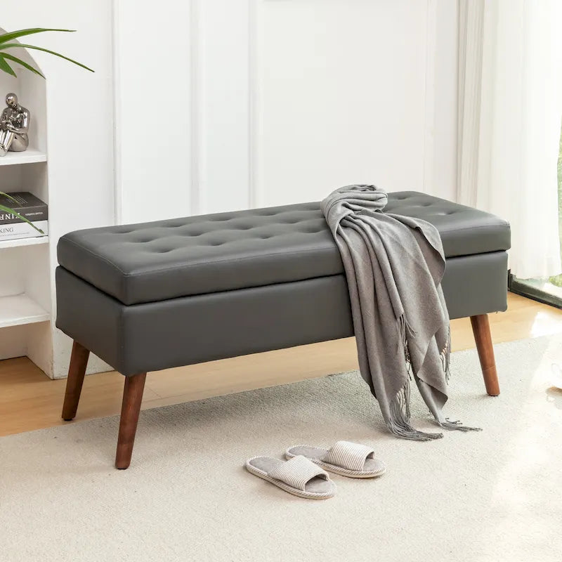 Tufted Storage Ottoman Bench - End of Bed, 43.3W x 17.7D x 18.9H, 300 lb Capacity