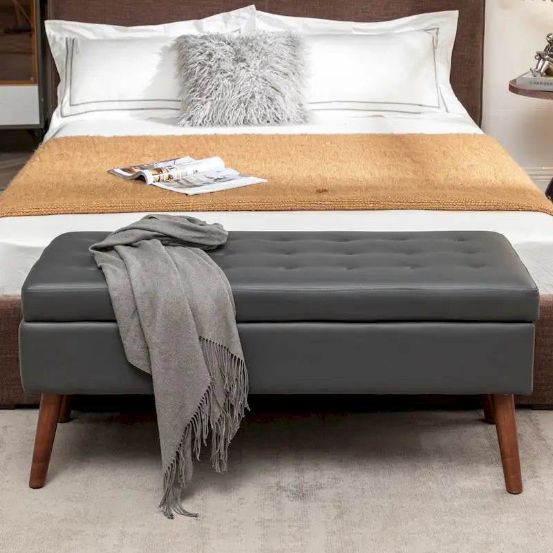 Tufted Storage Ottoman Bench - End of Bed, 43.3W x 17.7D x 18.9H, 300 lb Capacity