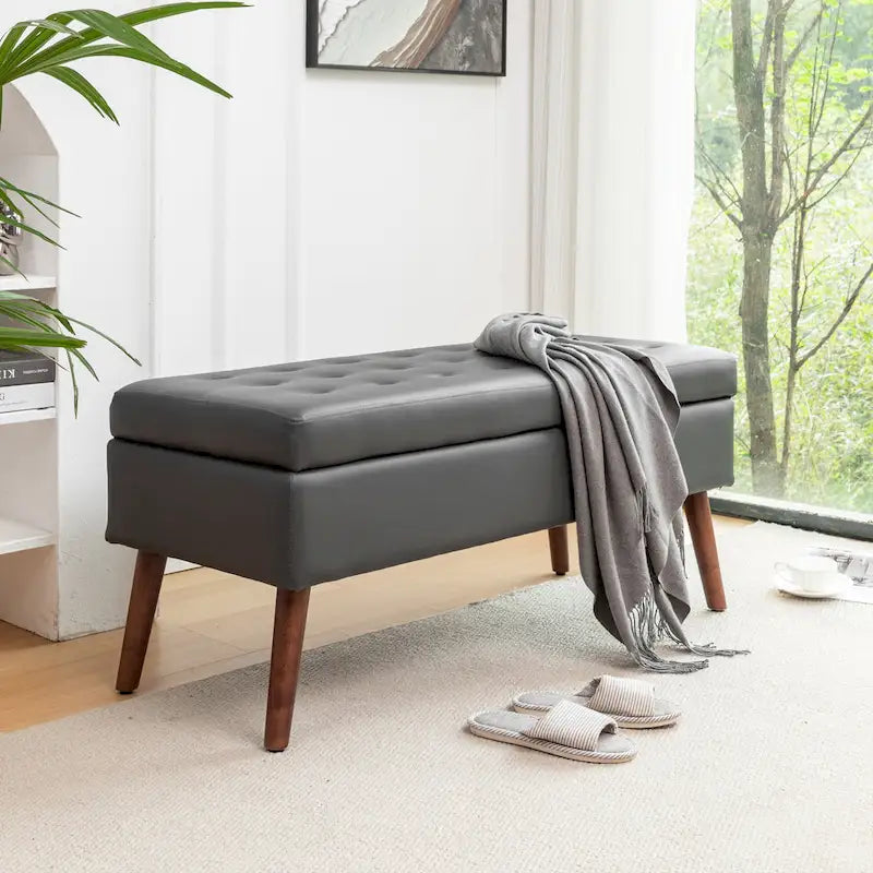 Tufted Storage Ottoman Bench - End of Bed, 43.3W x 17.7D x 18.9H, 300 lb Capacity