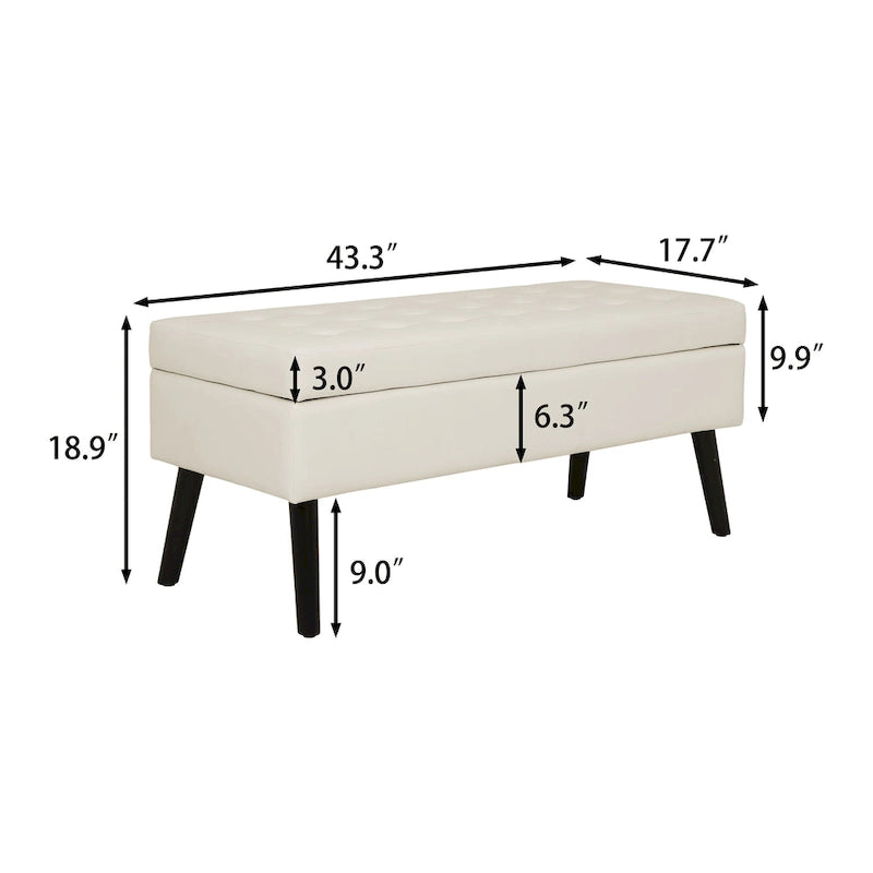 Tufted Storage Ottoman Bench - End of Bed, 43.3W x 17.7D x 18.9H, 300 lb Capacity