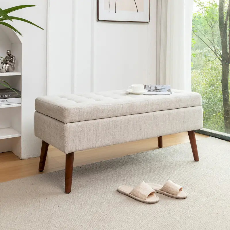 Tufted Storage Ottoman Bench - End of Bed, 43.3W x 17.7D x 18.9H, 300 lb Capacity
