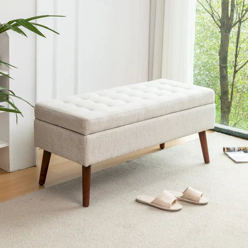 Tufted Storage Ottoman Bench - End of Bed, 43.3W x 17.7D x 18.9H, 300 lb Capacity