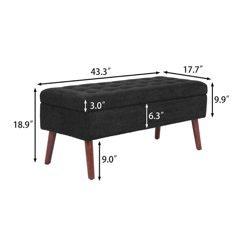 Tufted Storage Ottoman Bench - End of Bed, 43.3W x 17.7D x 18.9H, 300 lb Capacity