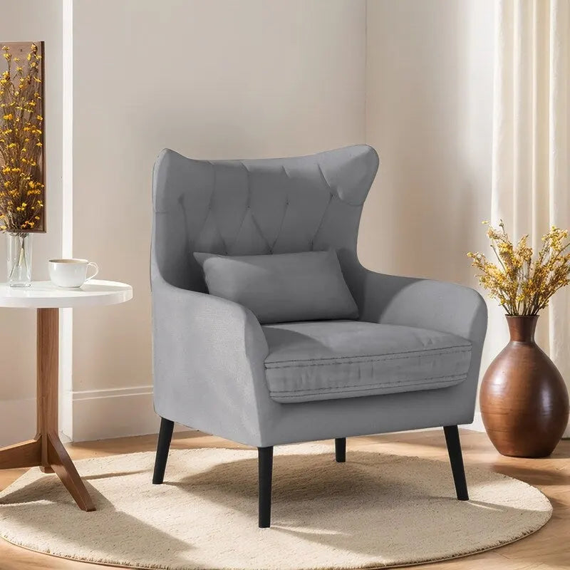 Wide Velvet Wingback Accent Chair with Tufted Button Detail - 30.3W x 28.3D x 37.7H