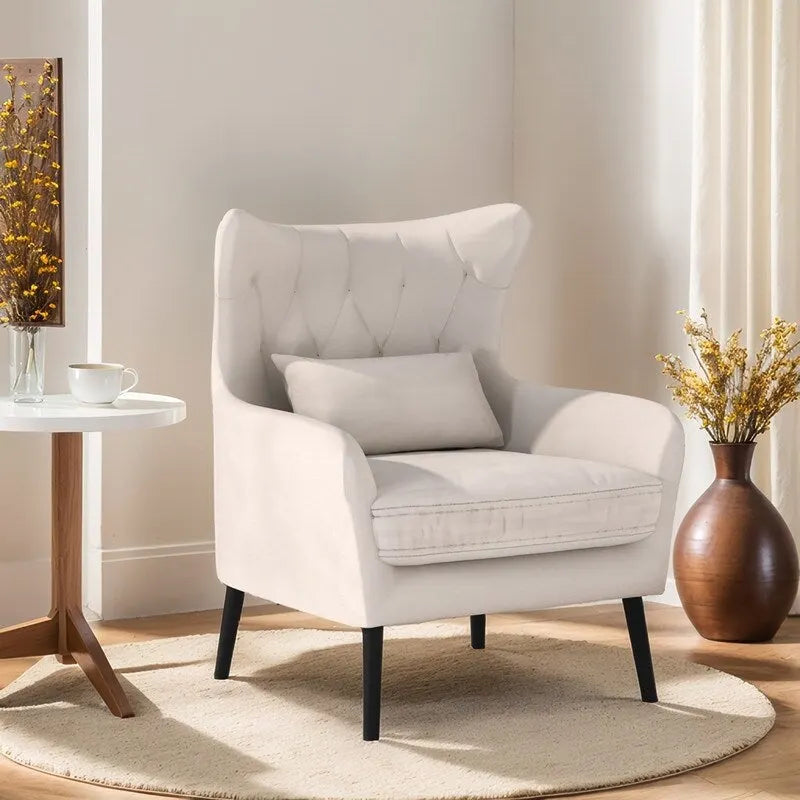 Wide Velvet Wingback Accent Chair with Tufted Button Detail - 30.3W x 28.3D x 37.7H