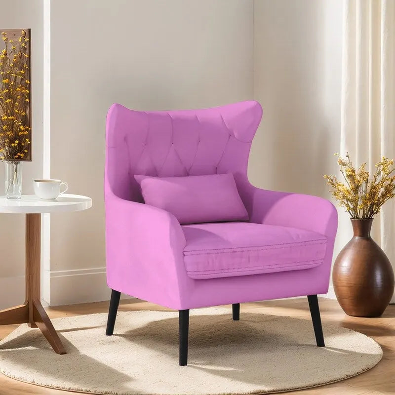 Wide Velvet Wingback Accent Chair with Tufted Button Detail - 30.3W x 28.3D x 37.7H