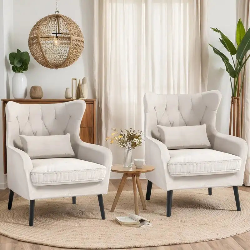 Wide Velvet Wingback Accent Chair with Tufted Button Detail - 30.3W x 28.3D x 37.7H