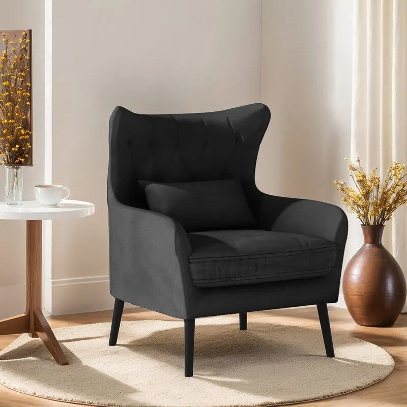 Wide Velvet Wingback Accent Chair with Tufted Button Detail - 30.3W x 28.3D x 37.7H