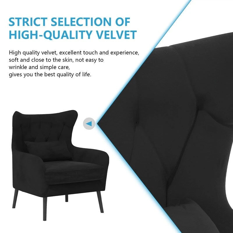 Wide Velvet Wingback Accent Chair with Tufted Button Detail - 30.3W x 28.3D x 37.7H