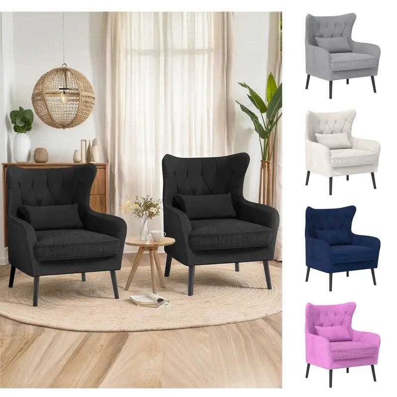 Wide Velvet Wingback Accent Chair with Tufted Button Detail - 30.3W x 28.3D x 37.7H