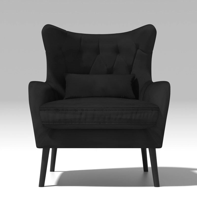 Wide Velvet Wingback Accent Chair with Tufted Button Detail - 30.3W x 28.3D x 37.7H