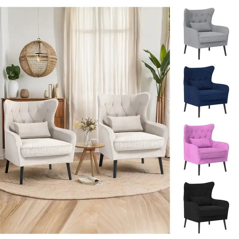 Wide Velvet Wingback Accent Chair with Tufted Button Detail - 30.3W x 28.3D x 37.7H