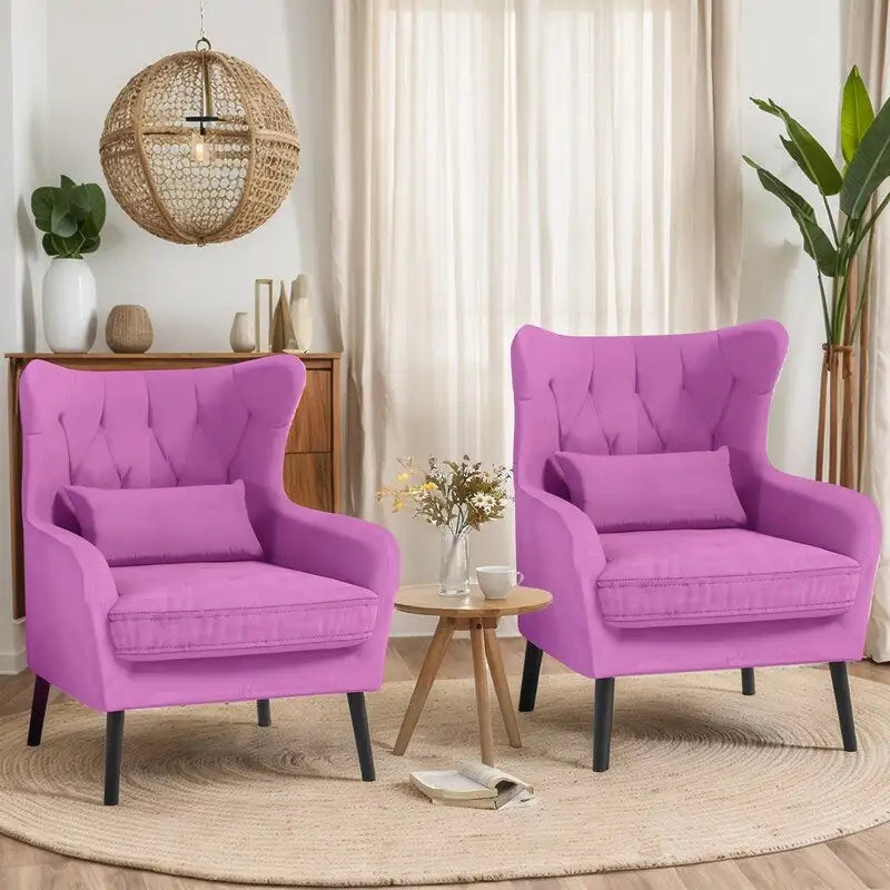 Wide Velvet Wingback Accent Chair with Tufted Button Detail - 30.3W x 28.3D x 37.7H