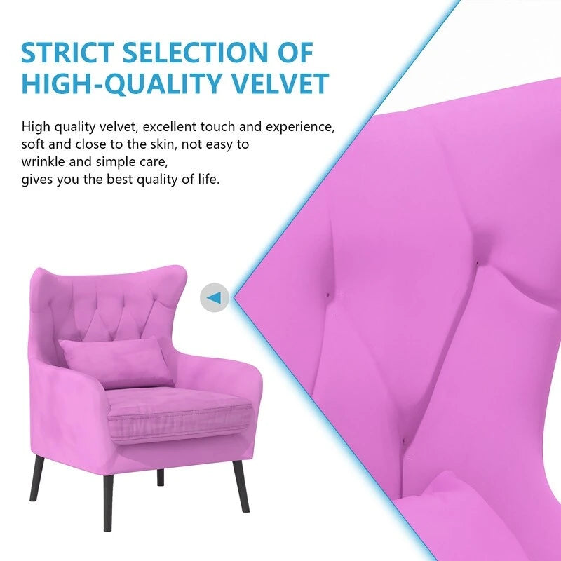 Wide Velvet Wingback Accent Chair with Tufted Button Detail - 30.3W x 28.3D x 37.7H