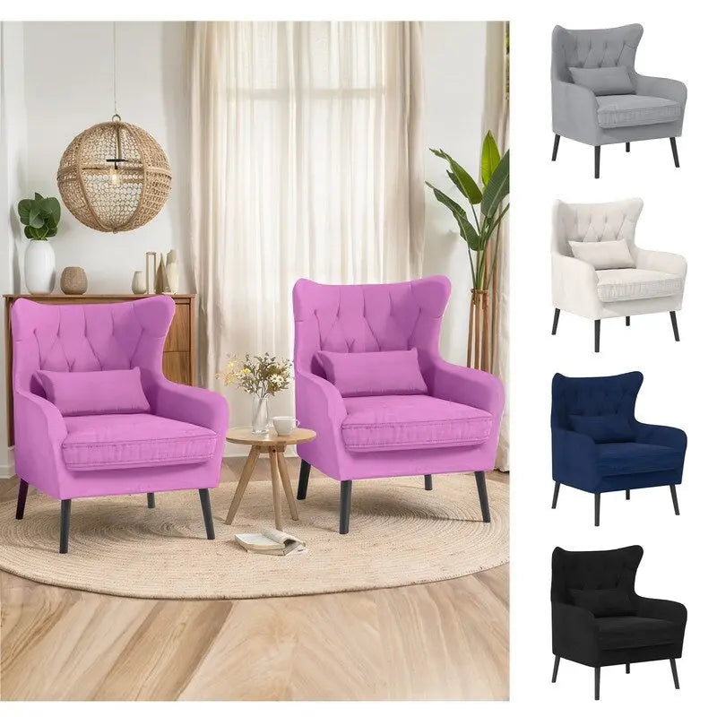Wide Velvet Wingback Accent Chair with Tufted Button Detail - 30.3W x 28.3D x 37.7H