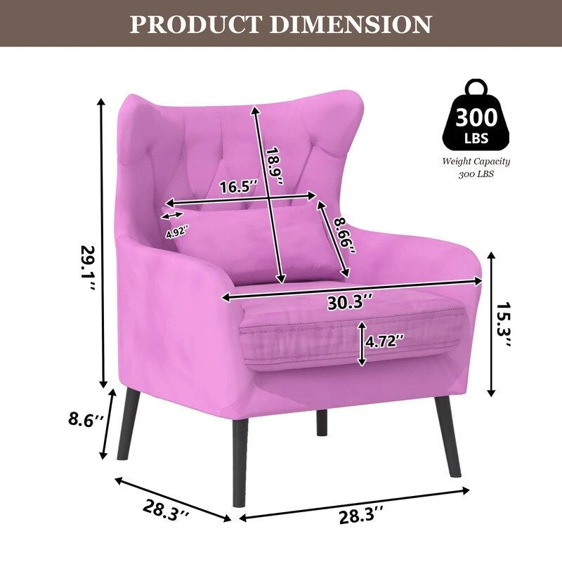 Wide Velvet Wingback Accent Chair with Tufted Button Detail - 30.3W x 28.3D x 37.7H
