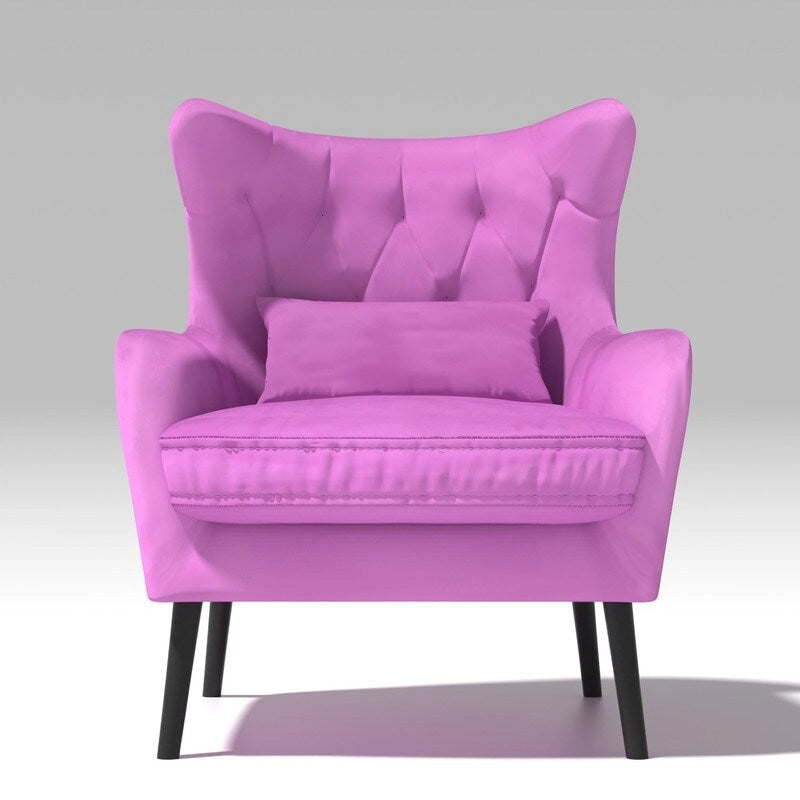 Wide Velvet Wingback Accent Chair with Tufted Button Detail - 30.3W x 28.3D x 37.7H