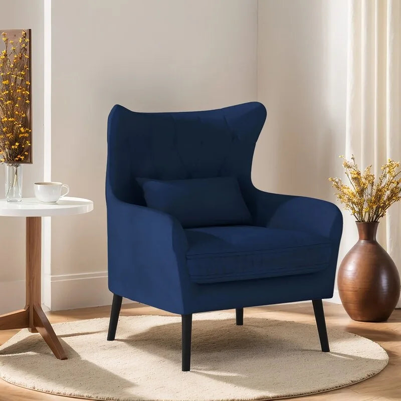 Wide Velvet Wingback Accent Chair with Tufted Button Detail - 30.3W x 28.3D x 37.7H