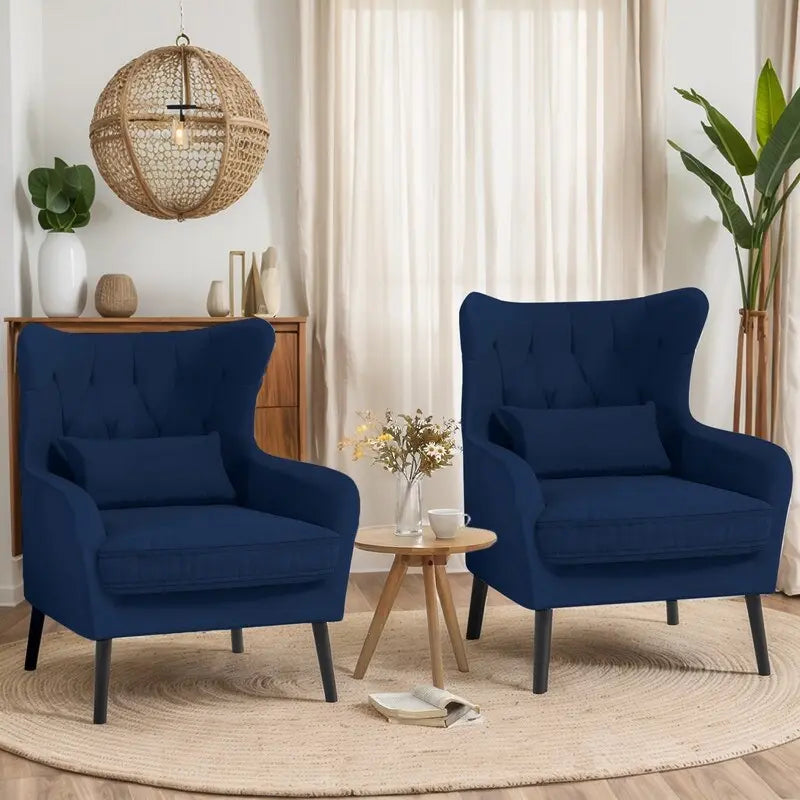 Wide Velvet Wingback Accent Chair with Tufted Button Detail - 30.3W x 28.3D x 37.7H