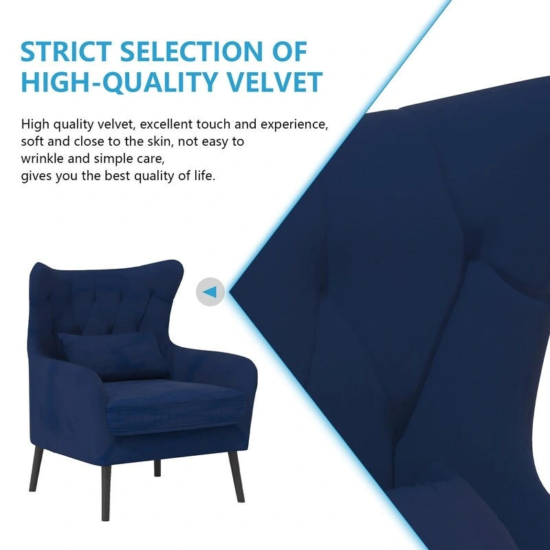Wide Velvet Wingback Accent Chair with Tufted Button Detail - 30.3W x 28.3D x 37.7H