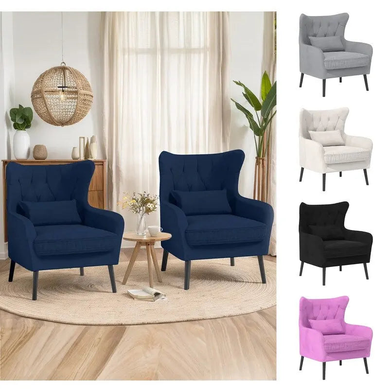 Wide Velvet Wingback Accent Chair with Tufted Button Detail - 30.3W x 28.3D x 37.7H