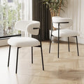 Dining Chairs Set of 2 - White Teddy Velvet with Black Metal Legs